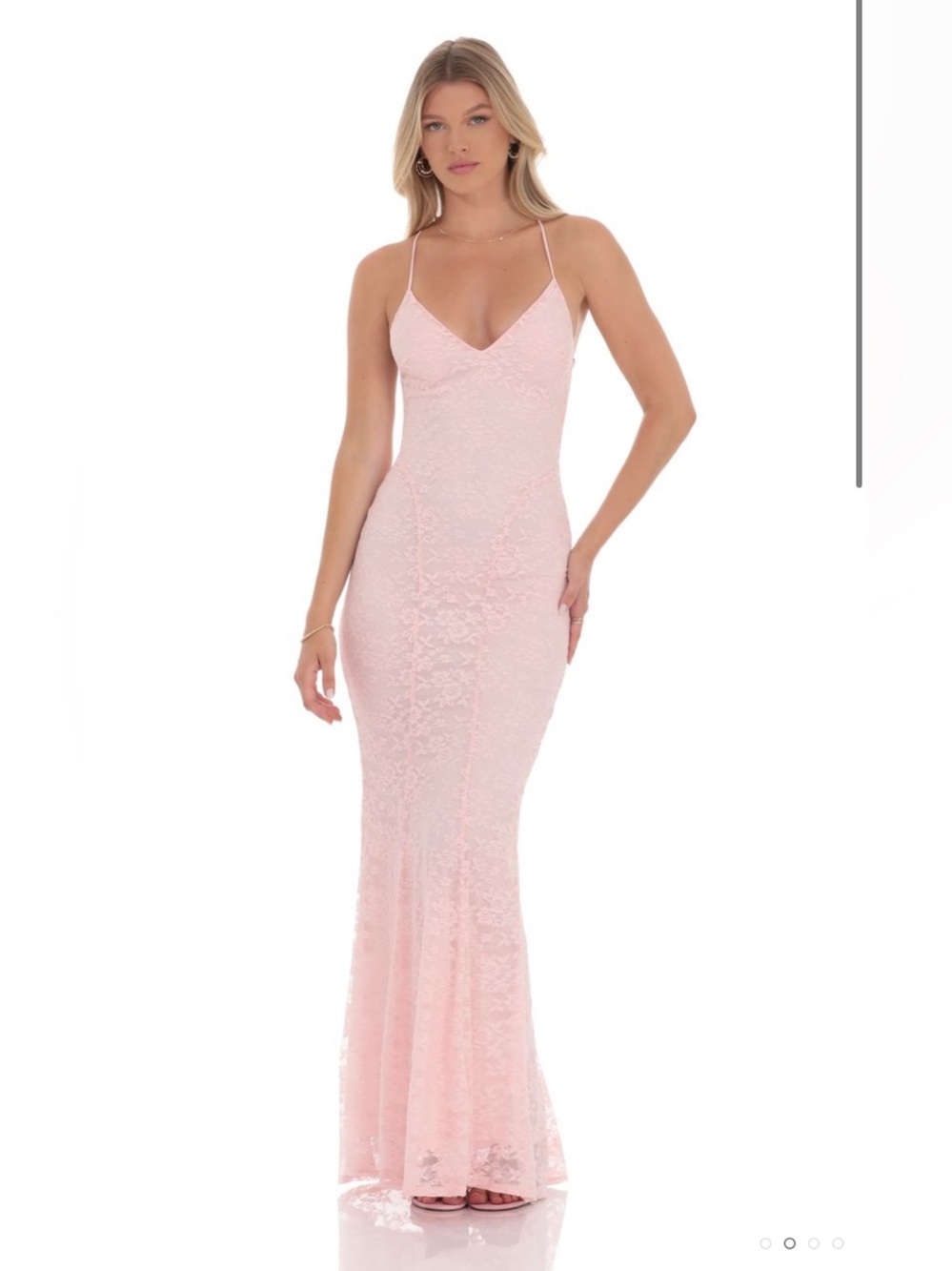 Lucy in the Sky Blush Pink Lace Maxi Dress with Spaghetti Straps